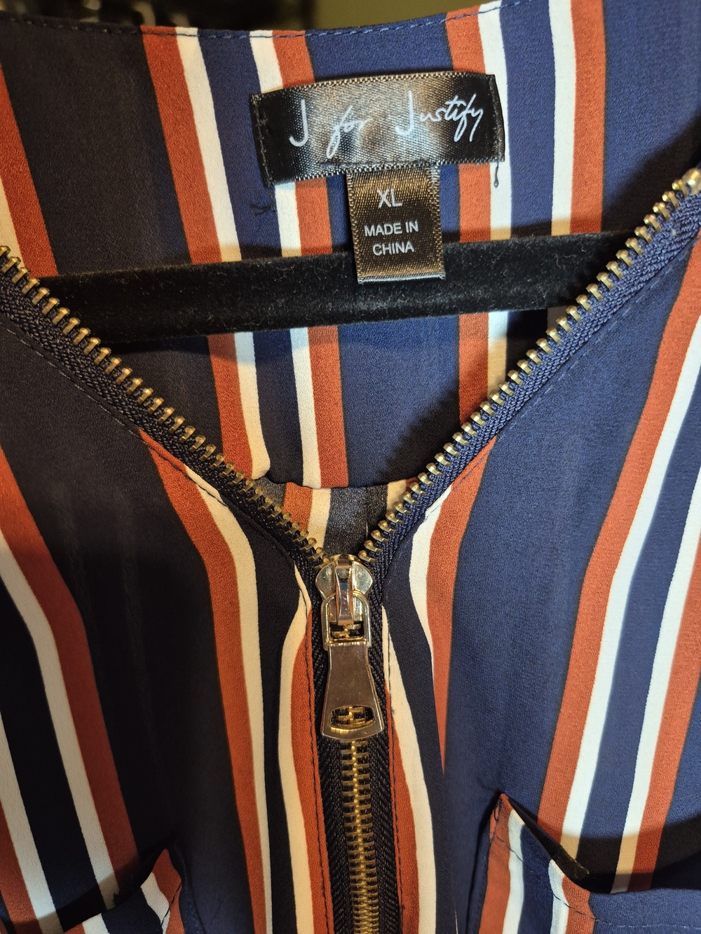 Justify Navy Striped Zip-Front Drawstring Blouse - Picture 2 of 6